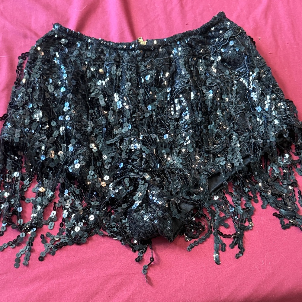 Black Sequin Fringe Shorts